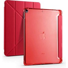 Nacario Zore Apple ile Uyumlu iPad 10.2 2021 (9.nesil) Kılıf Tri Folding Kalem Bölmeli Standlı Kılıf Kırmızı