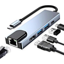 Nacario Kyrotech 5in1 Type-C, Usb-C HDMI Hub ve RJ45 Lan Ethernet Adaptörü: 4K (1080P) Hdmı, 2 x USB 3.0 ve Type-C USB Port Çoklayıcı Çevirici