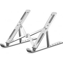 Nacario Primex ADS-AL05 Alüminyum Ayarlı Laptop Standı, MacBook Notebook Yükseltici Tutucu, Katlanabilir Taşınabilir Ergonomik Laptop Altlığı, 10-16 Inç Uyumlu, Kaymaz Silikon Destekli Gümüş Stand