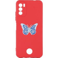 Nacario S19 Max Pro S Kamera Korumalı Kırmızı Silikon Kılıf, Kelebek Baskılı