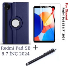 Nacario Constraın - Xiaomi Redmi Pad Se 8.7 Inç 2024 ile Uyumlu Standlı Dönebilen Tablet Kılıfı Ekran Koruyucu Kalem Set - Lacivert