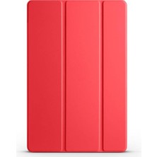 Nacario Babilden Samsung Tablet Galaxy Tab A9 X110/GALAXY Tab A11 ile Uyumlu Tablet Kılıfı Smart Cover Uyku Modlu Standlı Arkası Sert Şeffaf Kapak Kırmızı