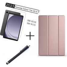 Nacario Constraın - Samsung Galaxy Tab A9 8.7 Inç SM-X110 ile Uyumlu Standlı Kapak + Ekran Koruyucu + Kalem 3'lü Set - Pembe 1