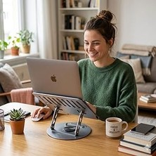 Nacario Heartz 360 Derece Sonsuz Pozisyonda Dönebilen Katlanabilir Metal Alaşımlı Yükseklik ve Açı Ayarlı Kaydırmaz Tablet Notebook ve Laptop Standı (Laptop Notebook ve Tablet Standı N4)