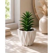 Nacario Aksesuart Geometrik Desenli Beyaz Saksı, Mat Finish, Masaüstü, Modern Minimalist Stil, Sukulent ve Kaktüs Için, 14X13 cm | Pla 3D Baskı