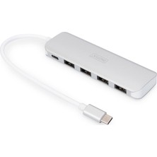 Nacario Dıgıtus DA-70242-1 – USB Hub – 4 Port USB 3.2 Gen 1 Hub Tip C – 5 Gbit/s'ye Kadar Süper Hızlı Veri Aktarımı – Kompakt ve Taşınabilir – Tak ve Çalıştır – Pc, Dizüstü Bilgisayar ve Mac Için – Gümüş