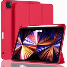 Nacario Apple iPad Pro 12.9 6. Nesil 5. Nesil ile Uyumlu Kılıf Pen Charge Kalem Bölmeli 2021-2022 Kırmızı