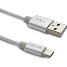 Nacario Philips DLC2528M 1.2 Metre Elastik Type-C Kablo, Gri