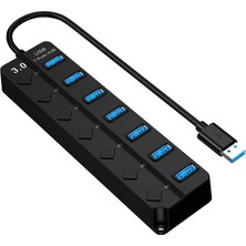 Nacario H-507 7 Port USB 3.0 Hub Çoklayıcı Işıklı Açma Kapama Düğmeli Splitter Windows Uyumlu Çoğaltıcı Switch 5 Gbps