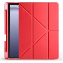 Nacario Zore Galaxy ile Uyumlu Tab A9 Kılıf Tri Folding Kalem Bölmeli Standlı Kılıf Kırmızı