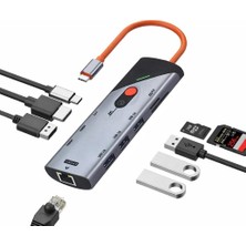 Nacario Coverzone Type-C Docking Station 9 In 1 Çoklayıcı Hub Dp ve Hdtv 4K 60Hz Görüntü Aktarımı 1000MBPS Ethernet USB 3.0 Port Sd Tf Kart Okuyucu Pd Destekli Çoklu Bağlantı Adaptörü | ZR1253