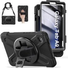 Nacario Constraın - Samsung Galaxy Tab A9 SM-X110 ile Uyumlu Tank Kılıf Omuz Askılı 360 Dönen Standlı Tam Koruma Zırh Kapak