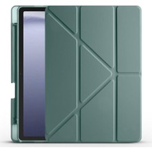 Nacario Zore Galaxy ile Uyumlu Tab A9 Kılıf Tri Folding Kalem Bölmeli Standlı Kılıf Koyu Yeşil