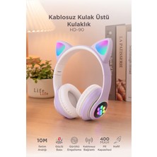 Başkenttekno Bluetooth Kulaklık Kulak Üstü Kedi Tasarımlı Kablosuz Kulaklık HD90