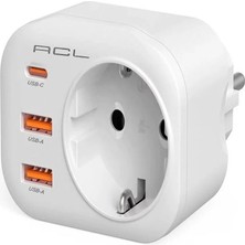 Acl AC-115 2500W 3.4A 2 Usb-A 1 Type-C 1 Soket Akım Korumalı Şarj Adaptörü Priz Çoğaltıcı