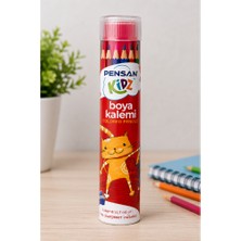 Pensan Kidz 12'li Kuru Boya Kalemi Silindir Kutu | Kalemtıraş Hediyeli | Canlı Renkler