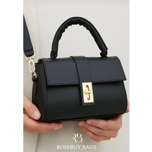 RoseBuy Bags Kadın Siyah Gold Kilit Detaylı El ve Omuz Çantası