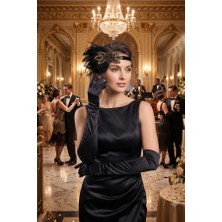 Zurafa Shop Gatsby Taç Siyah Püskül ve Saten Eldiven Ikili Şık Kostüm Tamamlayıcı