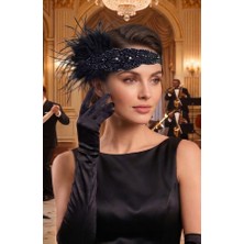 Zurafa Shop Gatsby Taç Siyah Püskül ve Saten Eldiven Ikili Şık Kostüm Tamamlayıcı