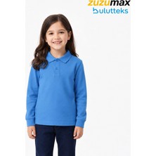 Bulut Teks Okul Mavi ( Gök Mavisi ) Polo Yaka Uzunkol Tişört Kıyafetleri Üniforması Çocuk Genç