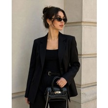 RoseBuy Bags Siyah Gold Tokalı Rugan Zincir Askılı Mini Kadın El ve Omuz Çantası