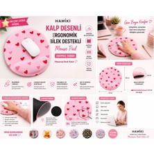 Hamiki Pempe Kırmızı Kalp Desenli Bilek Destekli Mouse Pad Ergonomik Kaymaz Taban Mousepad Fare Altlığı
