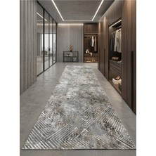 Antiq Halı Gri Modern Kaymaz Taban Salon Hol, Koridor Mutfak Yıkanabilir Jel Kesme Yolluk