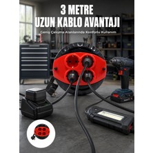 Marsilyan 3 Metre Kablolu 4’lü Kırmızı Priz Makara