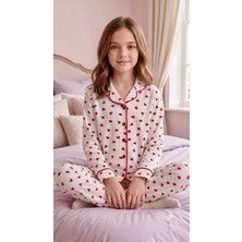 Enie Anne-Kız Çocuk Pamuklu Kalp Desenli Uyku Gözlüklü Pijama Takımı
