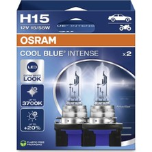 Osram H15 Cool Blue Intense Halojen Ampul, 12V 15/55W, 3700K Ekstra Beyaz LED Görünüm, 2 Adet
