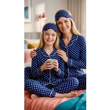 Enie Anne-Kız Çocuk Lacivert Pamuklu Puantiye Desenli Uyku Gözlüklü Pijama Takımı