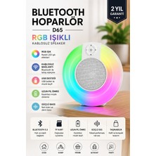 Yenilig Bluetooth Hoparlör Rgb Işıklı Kablosuz Speaker D65 Beyaz Taşınabilir Bluetooth Ses Sistemi USB Tf Kart Destekli Güçlü Bass Kablosuz Hoparlör