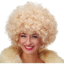 Magicool Altın Renk Kıvırcık Afro Bonus Peruk Saç Parti Peruğu Platin Gold
