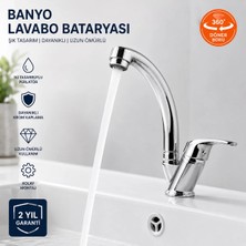 DESIPHON Banyo Lavabo Musluğu Kısa Borulu Kuğu Batarya Tek Kollu Krom Kaplama 2 Yıl Garantili