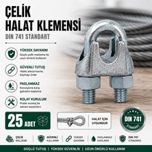 Freed Tools 25 Adet Galvanizli Çelik Halat Klemensi, 6 MM