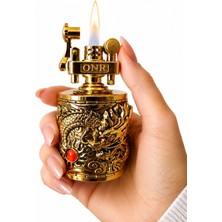 Onr Store Premium Kabartma Ejderha Desenli Metal Benzinli Masaüstü Çakmak – Koleksiyonluk