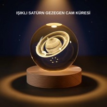 Shopwave Satürn Desenli Kristal Küre LED Gece Lambası Ahşap Standlı