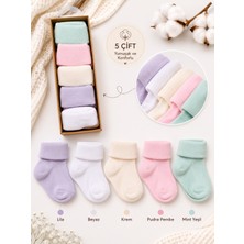 Lilliy 5 Çift Yenidoğan Bebek Çorabı Pamuklu Yumuşak Esnek Pastel Renk 0-6 Ay Kutulu