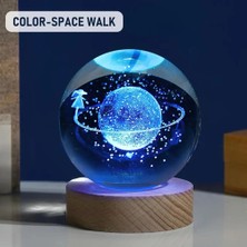 MiraLive Işıklı Kristal Cam Küre - Satürnlü Kız Tasarımlı - Ahşap Altlıklı - USB Bağlantılı