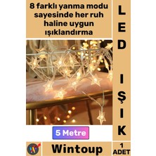Wintoup #led 8 Fonksiyonlu Dekoratif Fişli Uzatma Cafe Süs Sıcak Işık Şerit Yıldız Gün Işığı 5 Metre 28 LED