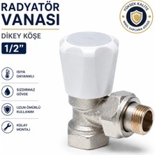 DESIPHON Pirinç Radyatör Vanası Dikey Köşe 1/2 Inç Beyaz Başlıklı Kalorifer Petek Vanası 1 Adet