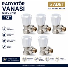 DESIPHON Pirinç Radyatör Vanası Dikey Köşe 1/2 Inç Beyaz Başlıklı Kalorifer Petek Vanası 5 Adet