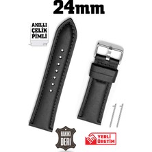 Saatse 24MM Siyah Hakiki Deri Saat Kordonu Kayış Akıllı Pimli