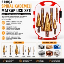Freed Tools 6 Parça Spiral Kademeli Kutulu Matkap Ucu Seti | Hss Titanyum Kaplama Konik Delik Açma ve Genişletme Uçları