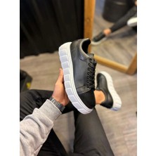 Joy Ayakkabı JY144 Volt Bağcıklı Cilt Erkek Günlük Sneaker Yüksek Taban Ayakkabı Cbt Siyah