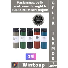 Wintoup #termos Paslanmaz Sızdırmaz Vakumlu Isı Koruyucu Hediyelik Kamp Piknik Gri Şık Çelik Termos 500 ml