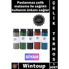 Wintoup #termos Paslanmaz Sızdırmaz Vakumlu Isı Koruyucu Hediyelik Kamp Piknik Siyah Şık Çelik Termos 500 ml