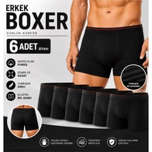 Freed 6'lı Erkek Boxer Siyah Esnek Bel Bantlı Rahat Günlük Boxer Iç Çamaşırı
