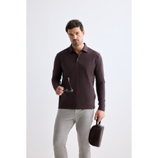 JustBoga Erkek Uzun Kollu Polo Yaka Muscle Fit Pamuklu Likralı Soft Touch Tişört