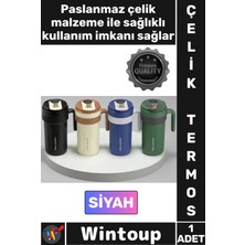 Wintoup #termos Lüks Isı Sıcak Soğuk Sızdırmaz Akıllı Matara Dijital Göstergeli Kulplu Siyah Çelik Termos